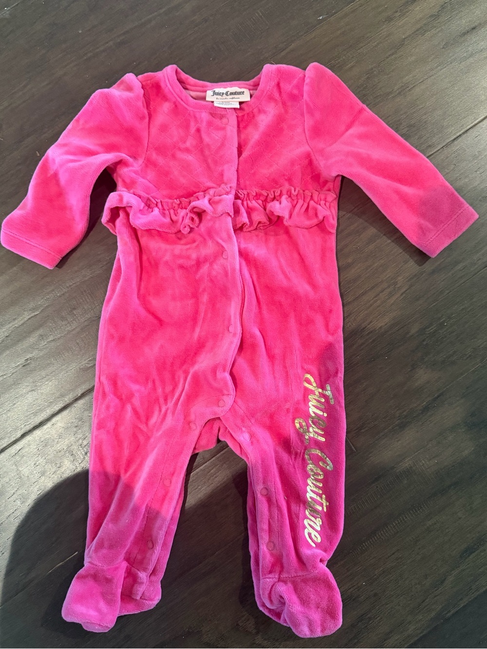 Juicy Couture Hot Pink Plush Footed One-Piece with Ruffle Waist
